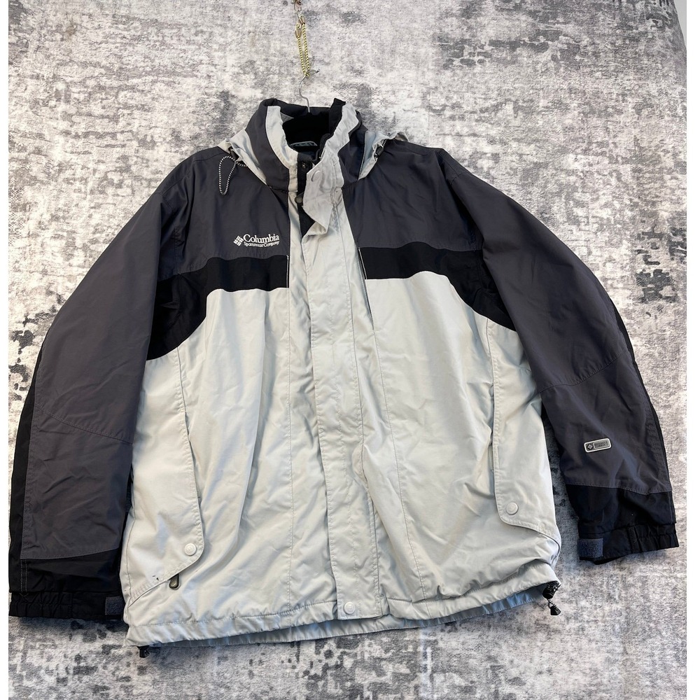 Columbia Sportswear Rain Jacket Men's XL Tall Grey Black Nylon Windbreaker Coat